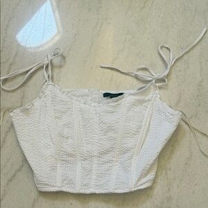 Forever 21 White Textured Tie-Strap Crop Top
